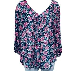 LC Lauren Conrad Floral Print‎ Sheer Button Down Blouse Size Small Multicolored
